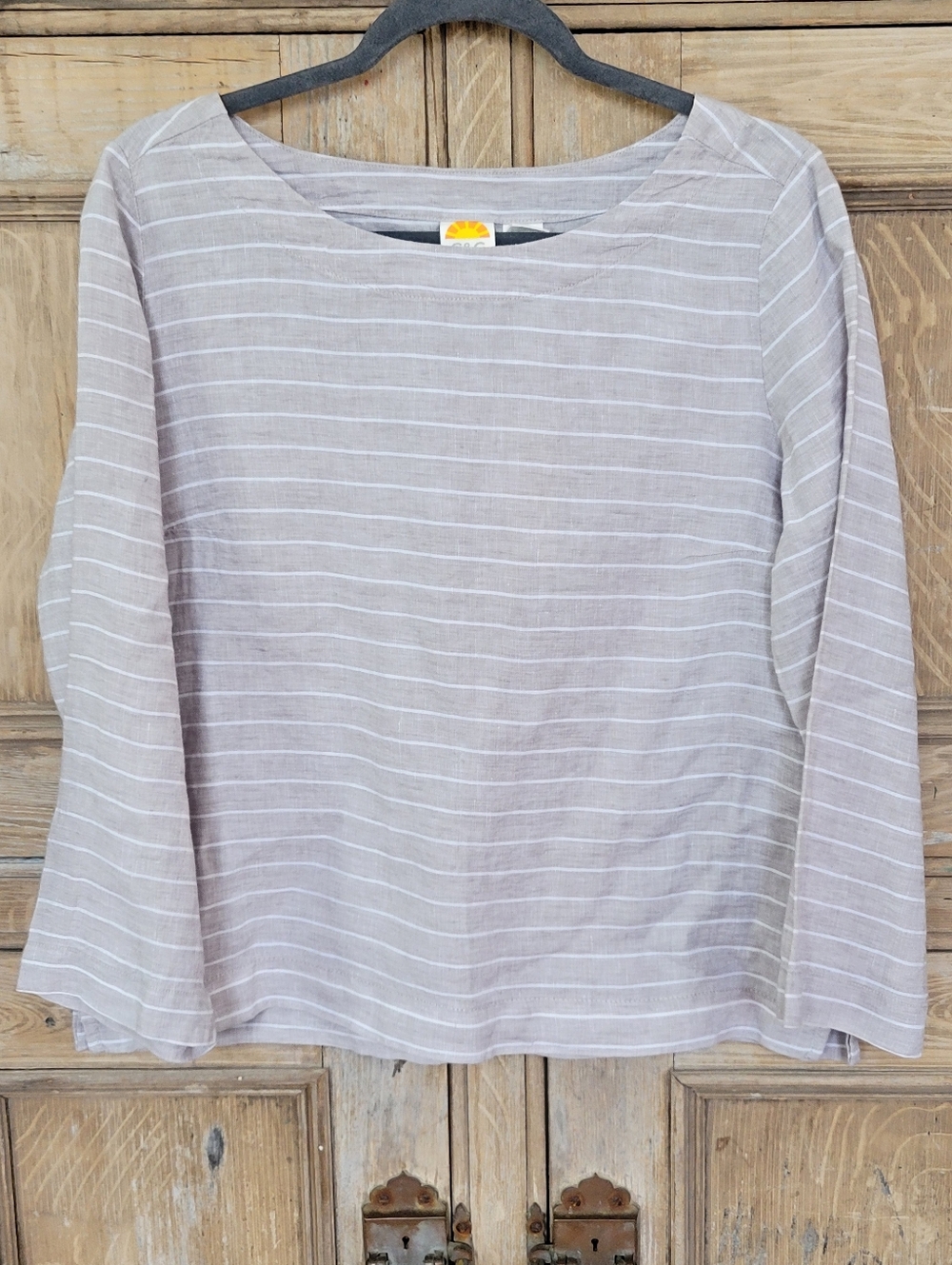 Light Taupe Striped Linen Women's Top